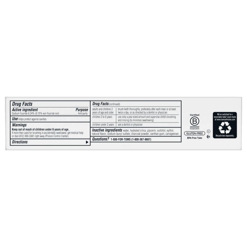 Tom's of Maine Luminous White Toothpaste Charcoal Wintergreen - 4oz