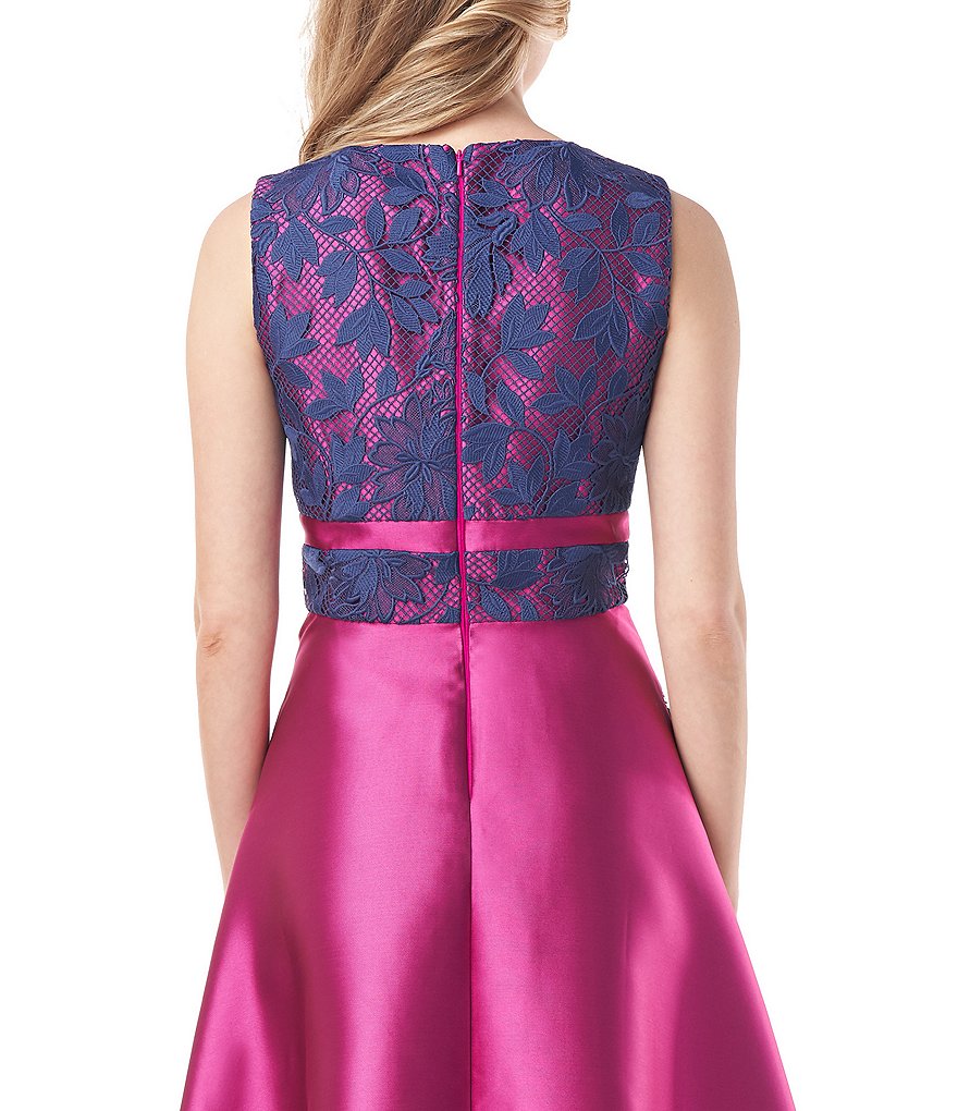 Kay Unger V-Neck Sleeveless Pleated Twill Midi Dress