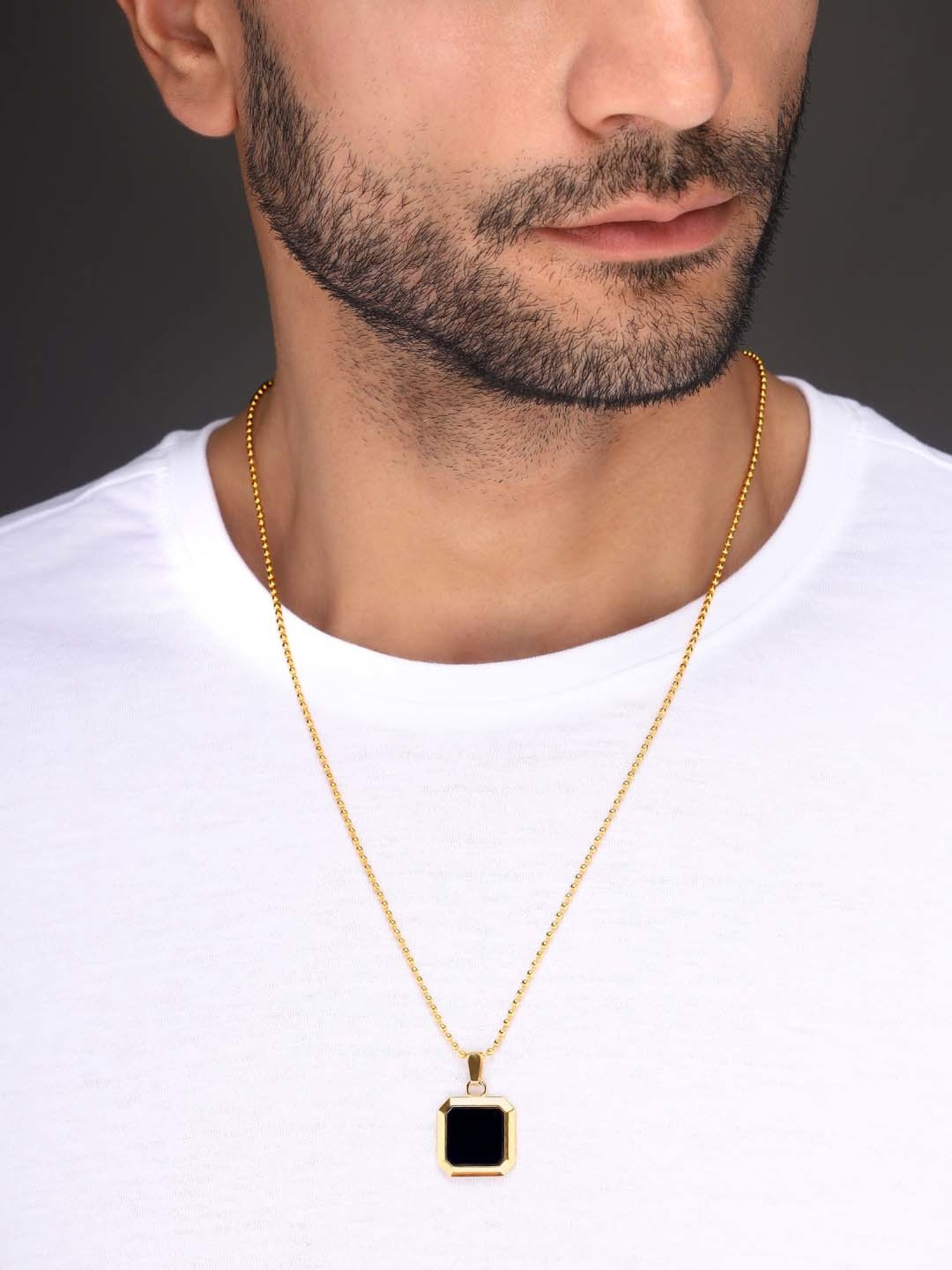 Bold By Priyaasi Men's Gilded Chain with Black Pendant