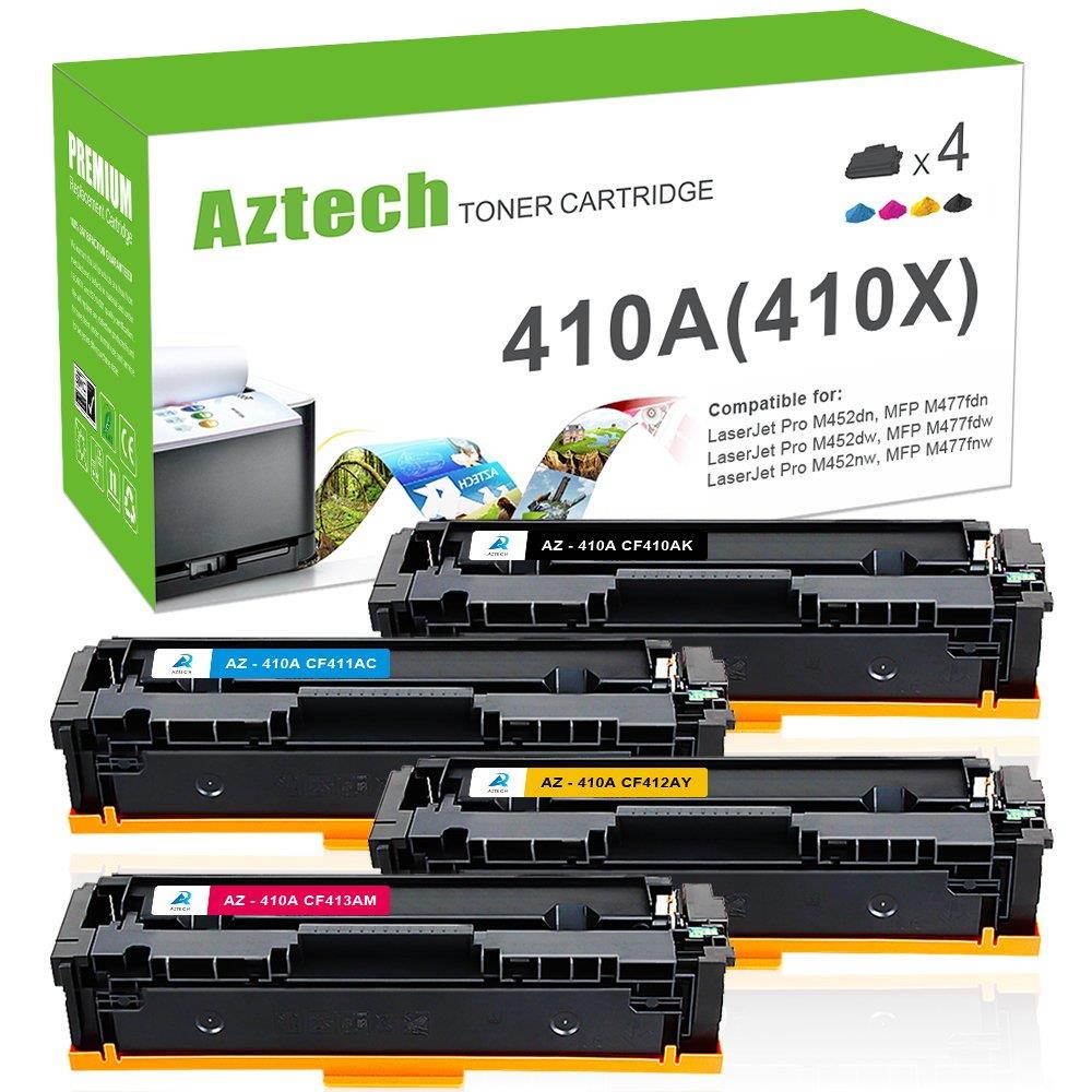 Aztech 4 Packs Compatible Toner Cartridge Replacement for HP 410A CF410A CF411A CF412A CF413A for HP Color Laserjet Pro MFP M477fnw M477fdn M477fdw M452dn M452nw M452dw M477 M452 M377dw Printer Toner
