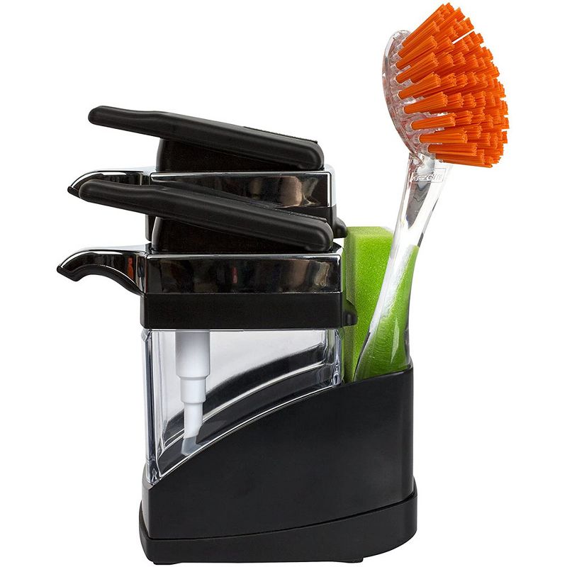 Casabella 8550083 Hand Pump Sink Sider Caddy Duo with Sponge and Chrome Plating for Daily Handwashing in the Kitchen, Bathroom, or Laundry Room, Black