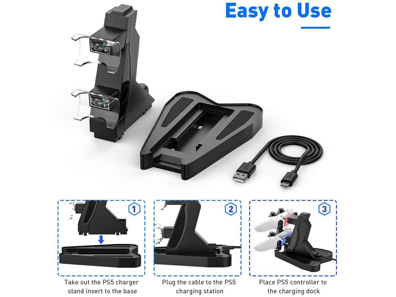 Charger for PS5 DualSense Wireless Controller, Charging Station with Dual USB C Ports & LED Indicator, Charger Stand Dock for Sony Playstation 5 Dualsense (Black)