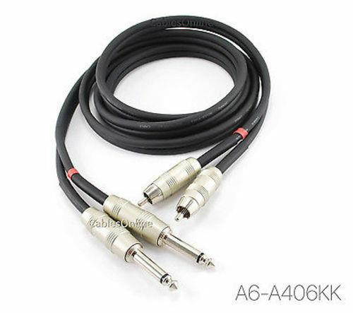 6ft Kirlin Dual 1/4" TS Mono Male Plug to 2-RCA Plug Male Black Audio Cable
