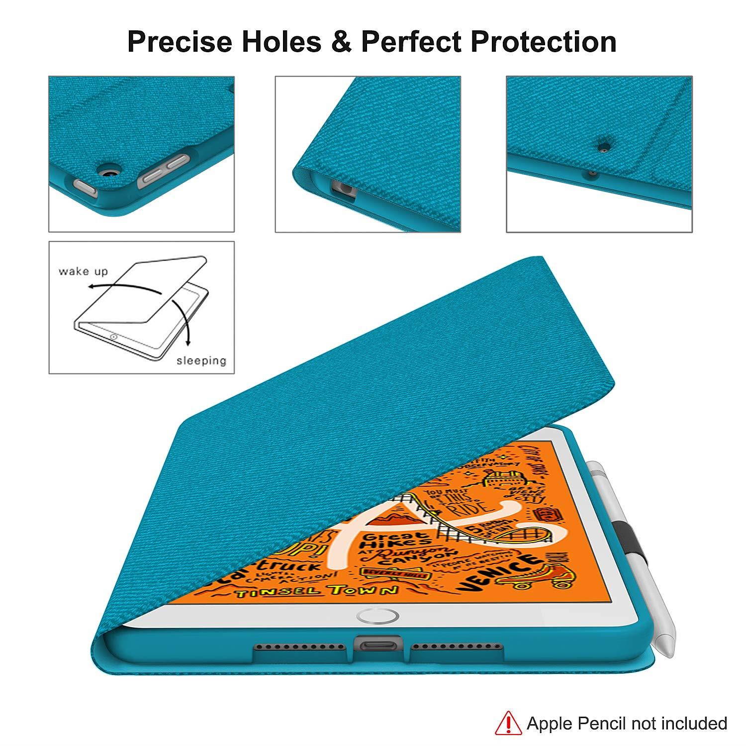 Veco Denim Series - iPad Mini 5 Case with Pencil Holder, Premium Folio Stand Case, Soft TPU Back Cover [Auto Sleep/Wake Feature] for Apple iPad Mini (5th Generation)(Blue)