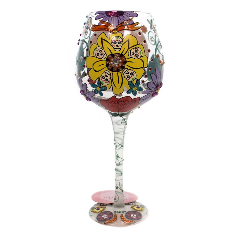 Tabletop 10.25" Sugar Skull Two Love My Wine Glass Enesco  -  Drinkware