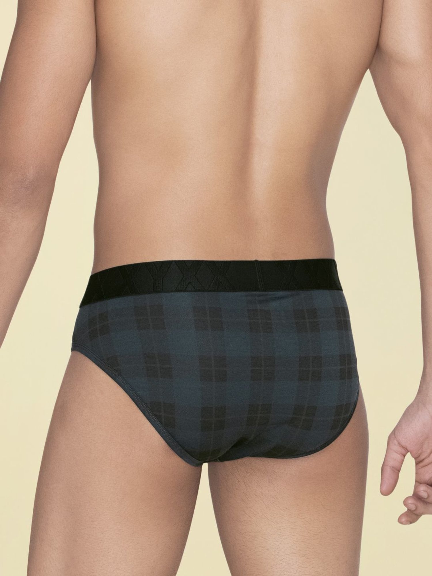 XYXX Charcoal Black & Aqua Green Regular Fit Checks Briefs - Pack Of 2