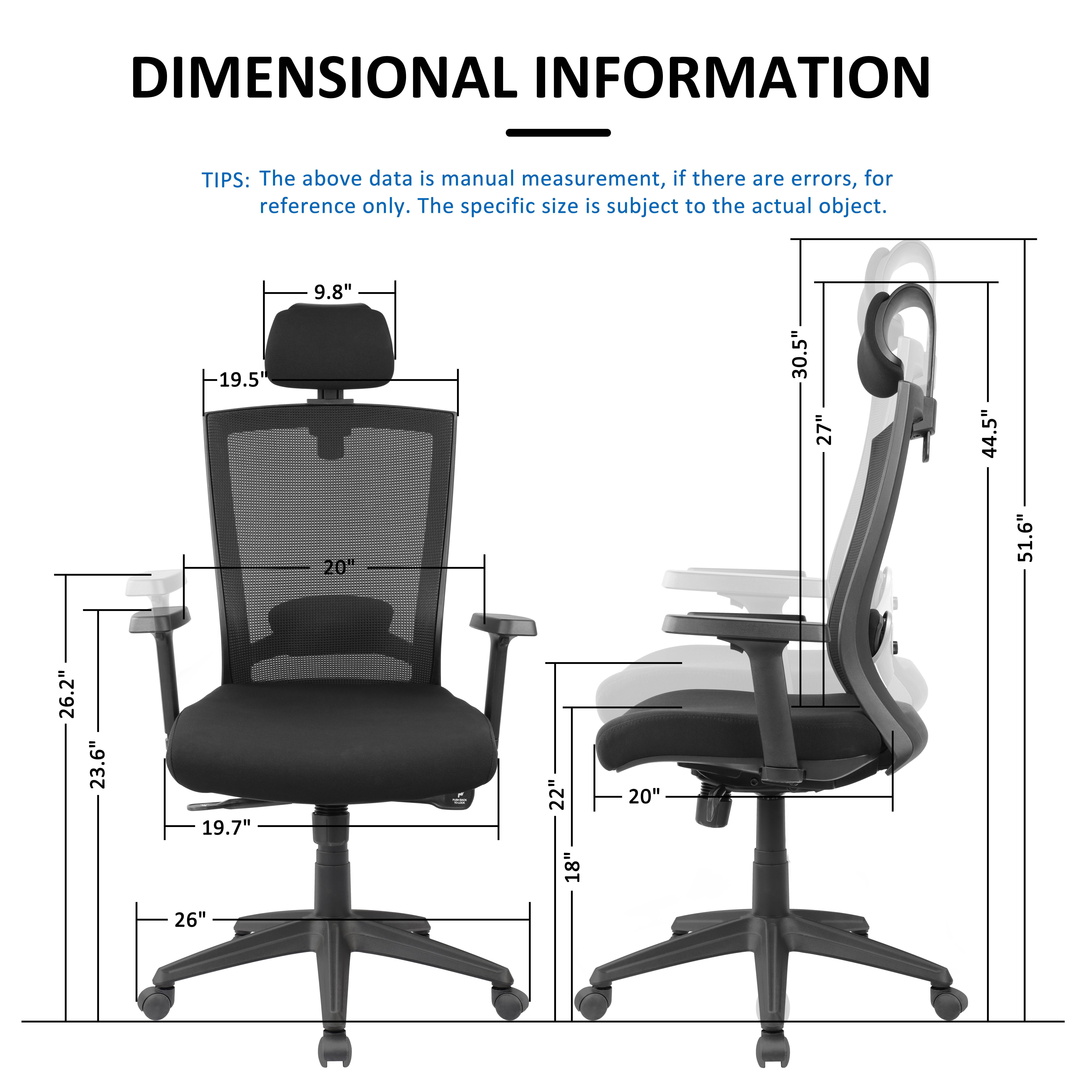 Mesh Ergonomic Office Desk Chair with Headrest, Swivel Computer Gaming Chair Reclined and Lockable Comfortable High-Back Executive Chair with Adjustable Arms, and Lumbar Support, Black