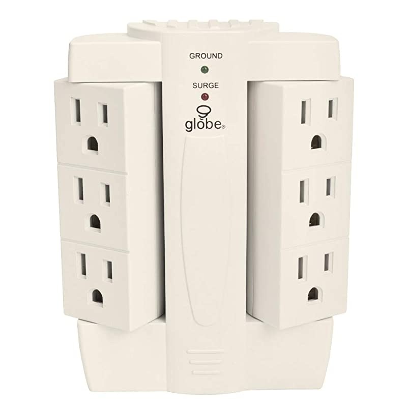 Space Saver Swivel Surge Protector Wall Adapter Tap Grounded Outlets White Finish7732001