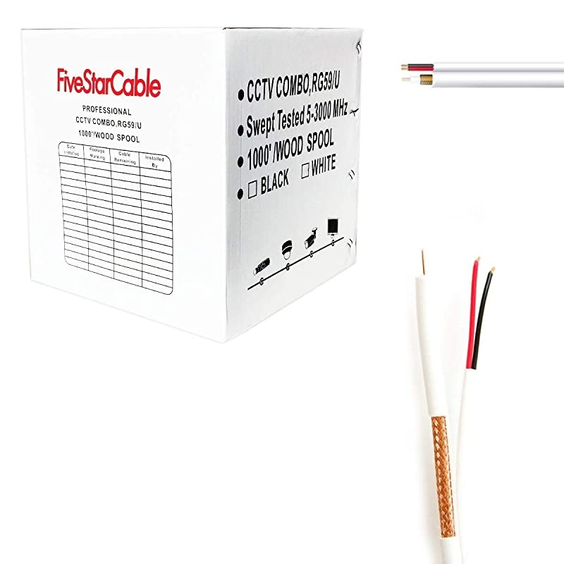 1000 ft RG59 Siamese CCTV Combo Coaxial Cable White 20AWG RG59 + 182 18AWG Power