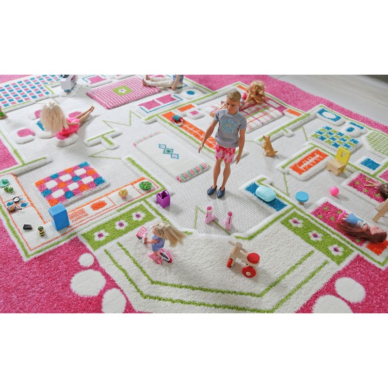 IVI World 3D Play Carpet 59 x 39-inch Educational Pink Playhouse Soft Floor Rug Mat for Bedroom, Kids Den, or Playroom, Medium