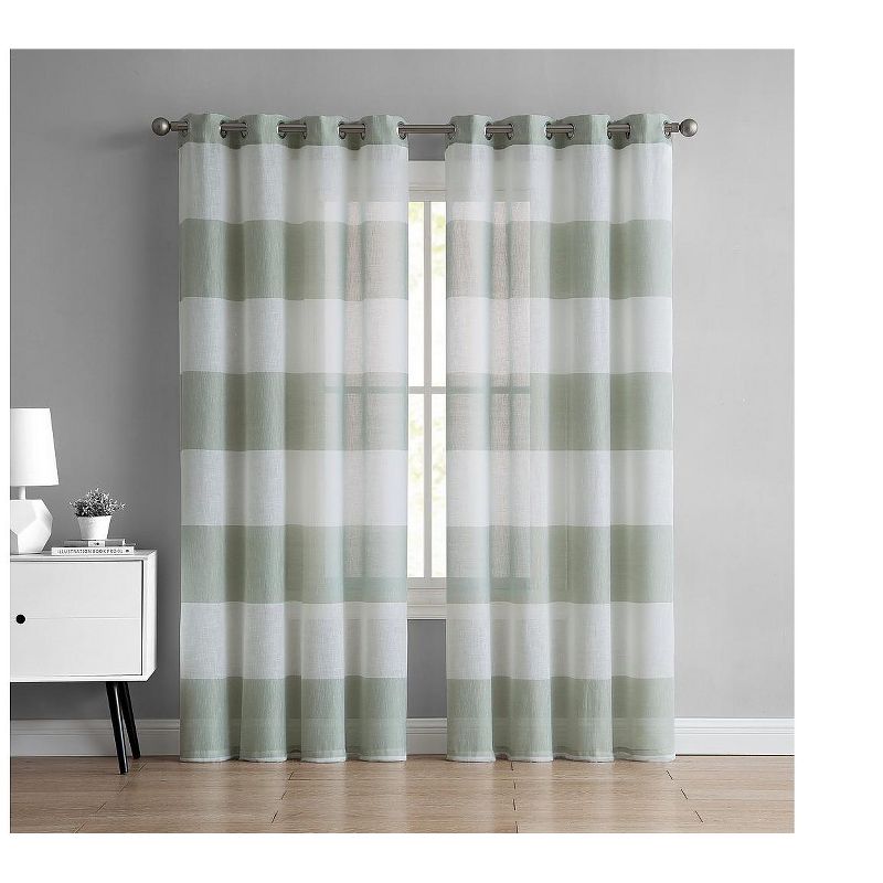 VCNY Home August Semi Sheer Striped Curtain Panel - Sage - Pair 54 x 108