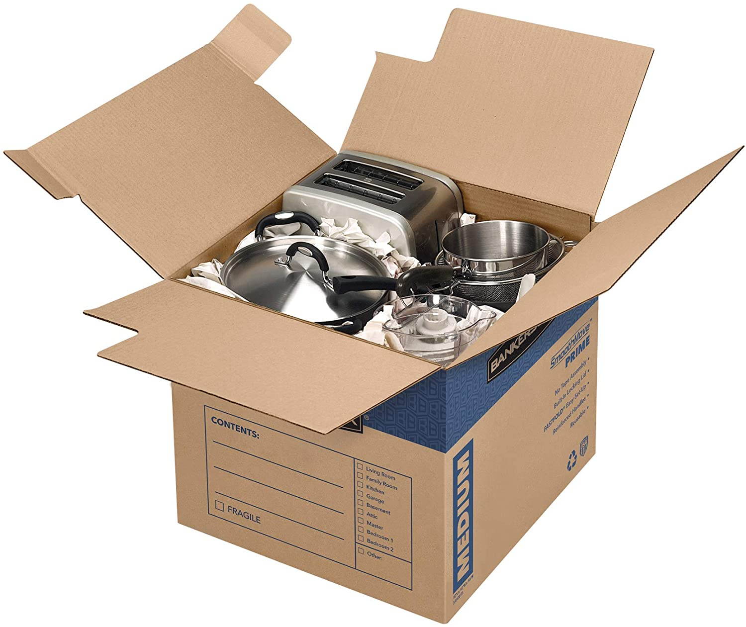 Bankers Box SmoothMove Prime Medium Moving Boxes 18l x 18w x 16h Kraft/Blue 8