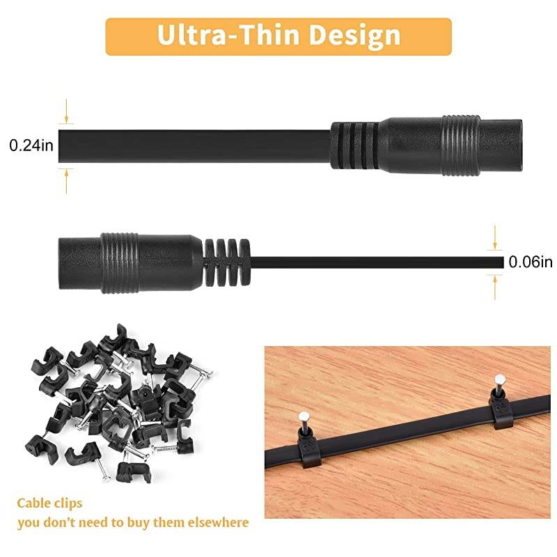 Pack DC Power Extension Cable 10ft 1mm x 55mm Compatible with 1V DC Adapter Cord for CCTV IP Camera LED Car Black