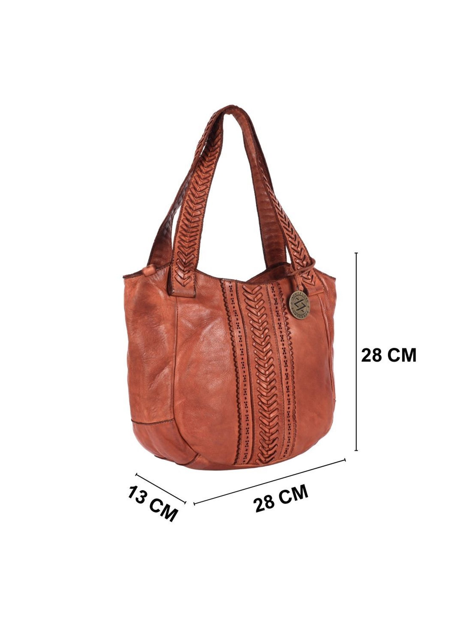 KOMPANERO Madison Cognac Textured Large Shoulder Handbag