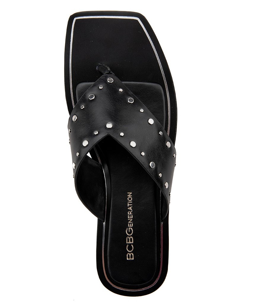 BCBGeneration Ixina Leather Studded Square Toe Thong Sandals
