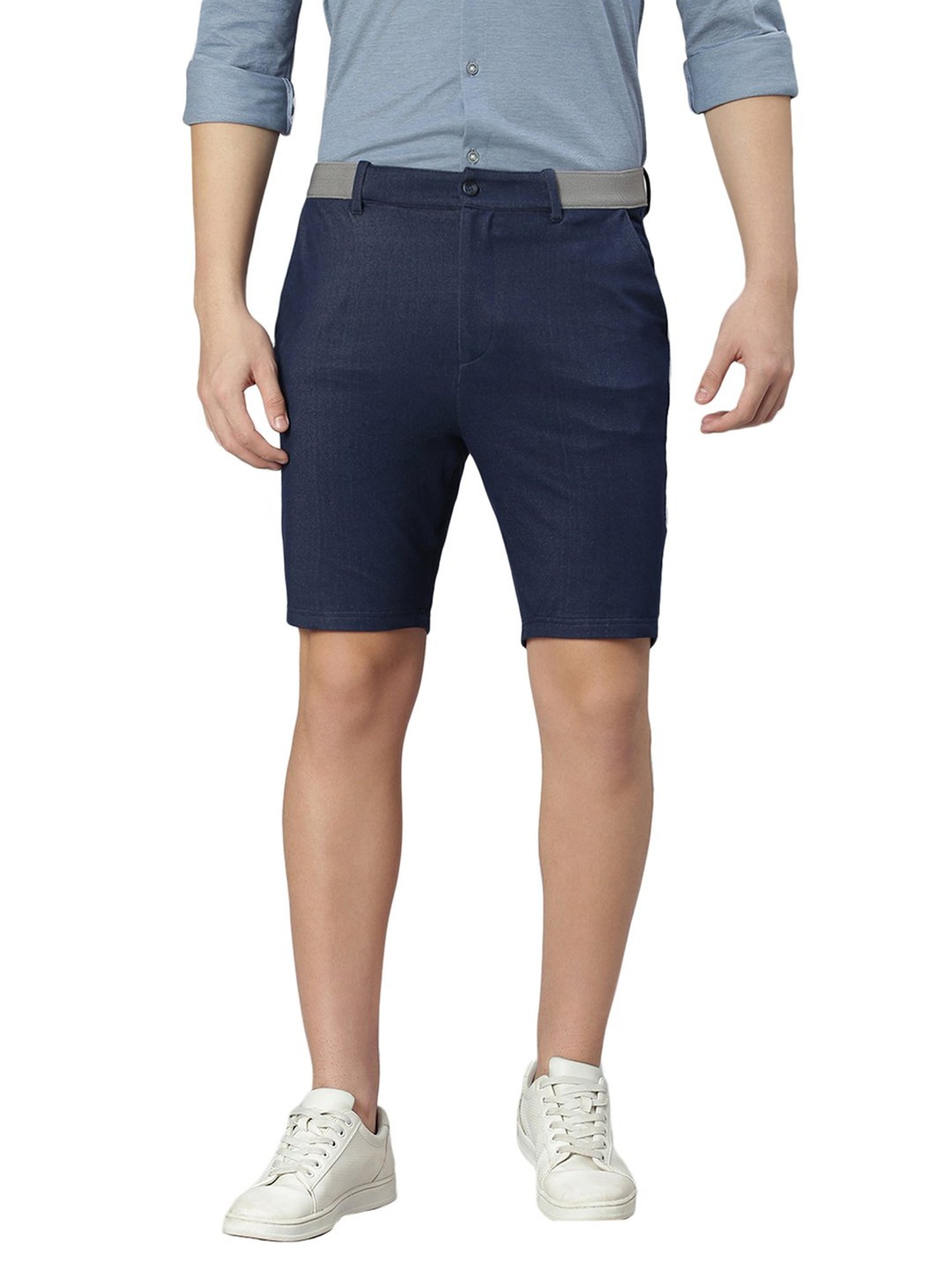 Slowave Navy Regular Fit Denim Shorts