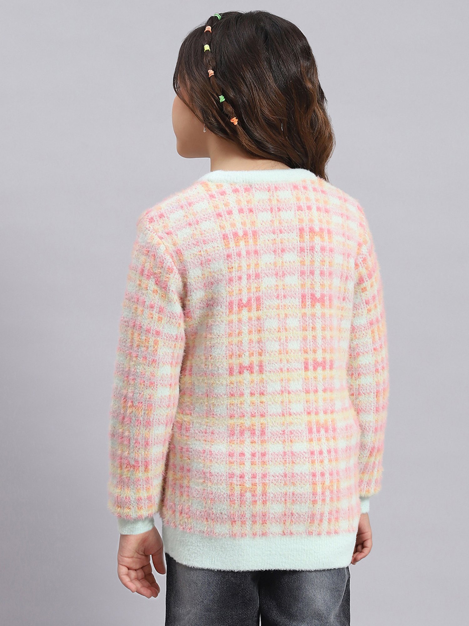 Monte Carlo Kids Pink Self Design Full Sleeves Sweater