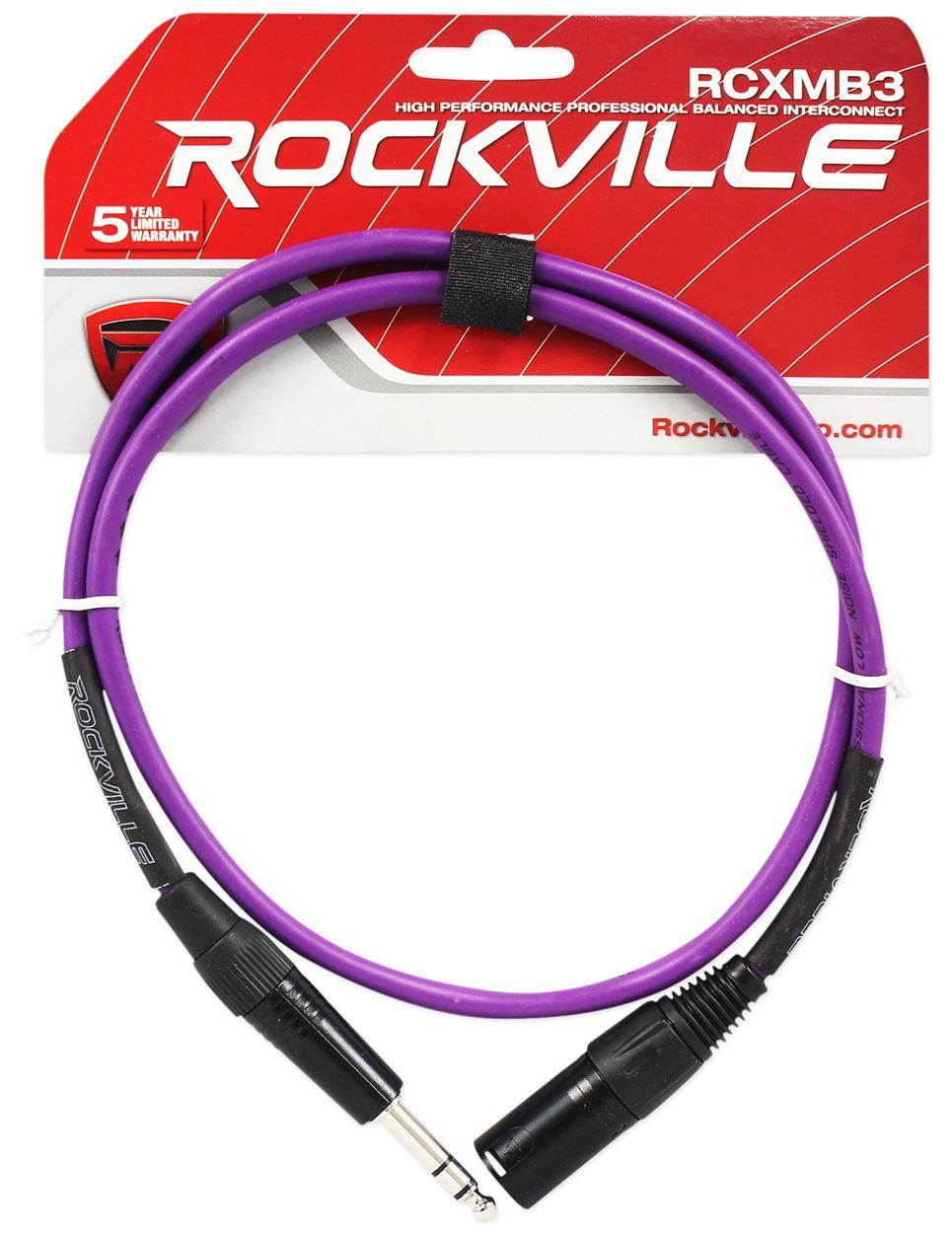 Rockville RCXMB3P 3' Male REAN XLR to 1/4'' TRS Cable Purple 100% Copper