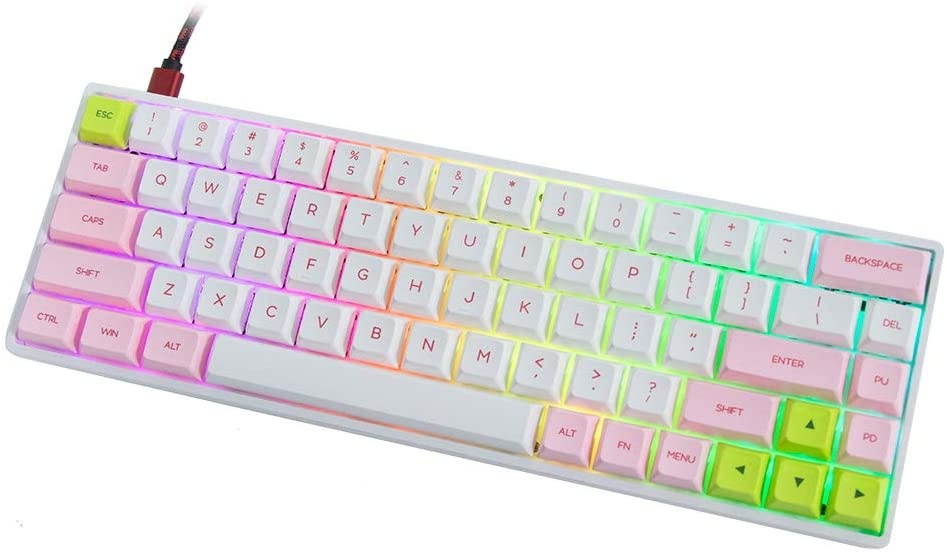 EPOMAKER GK68X 68 Keys Hot-swap RGB Mechanical Keyboard with Split Spacebar Module, Dye-subbed PBT GSA Keycaps, 3Fn Programmable Macros for Mac/Win/Android/iOS (Gateron Red Switch, Pink White)