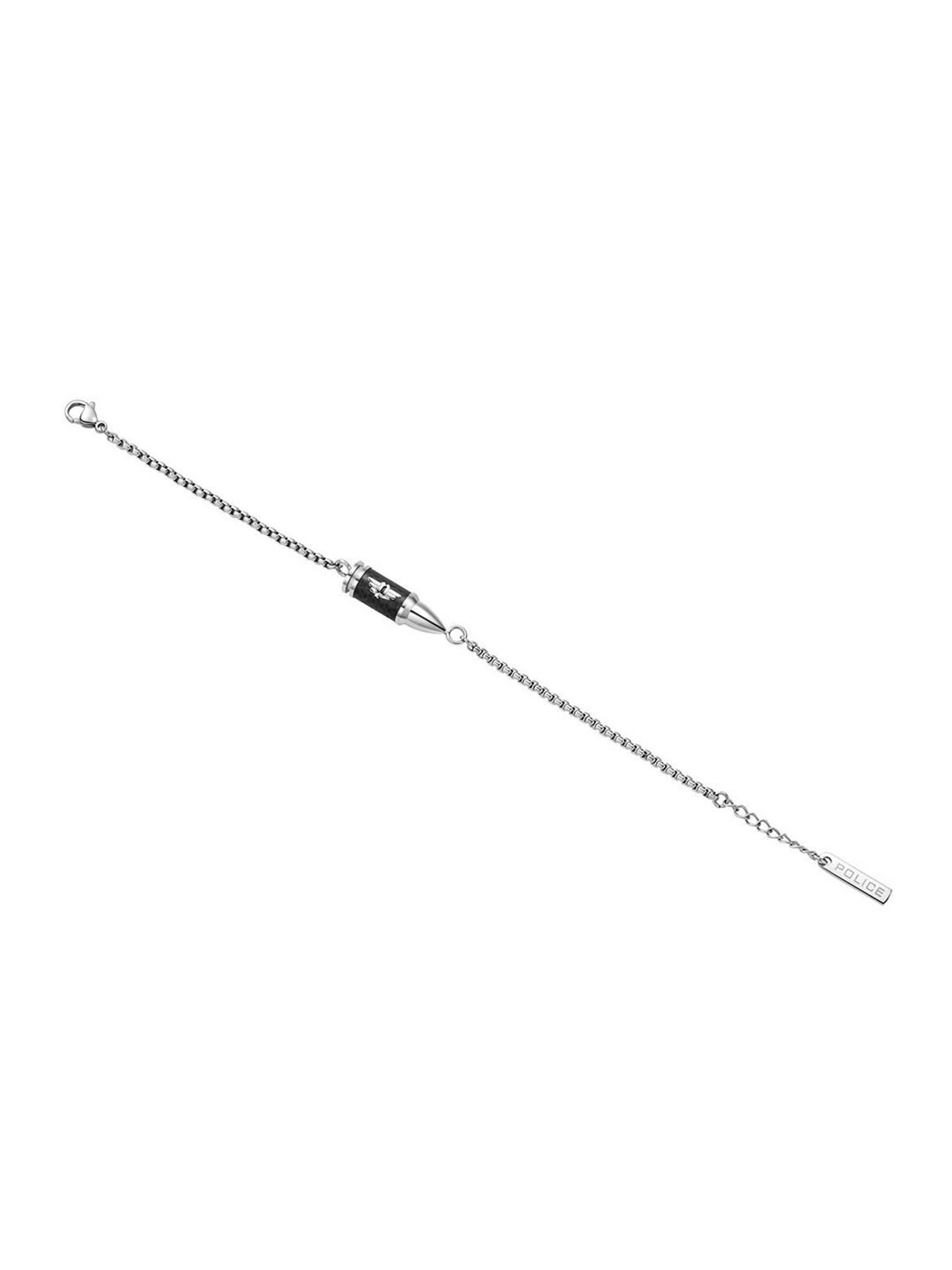 Police Showpiece Silver & Black Flexible Fit Bracelet for Men