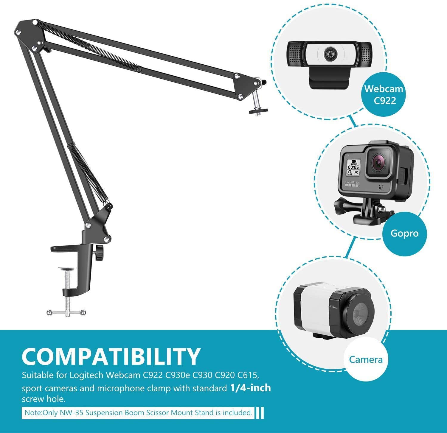 Webcam Stand,Webcam Clamp Mount Suspension Scissor Tripod Stand Holder Camera arm for Webcam W8 W5 C922 C930e C930 C920 C615