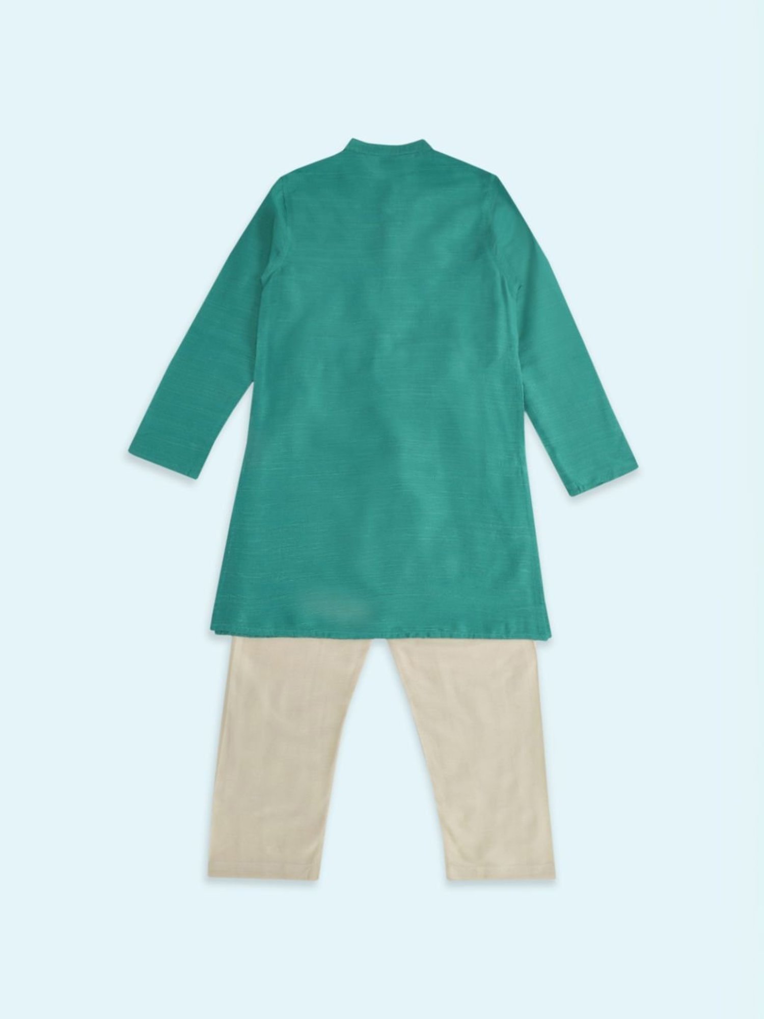 Indus Route by Pantaloons Kids Teal Blue & Grey Embroidered Full Sleeves Kurta Set