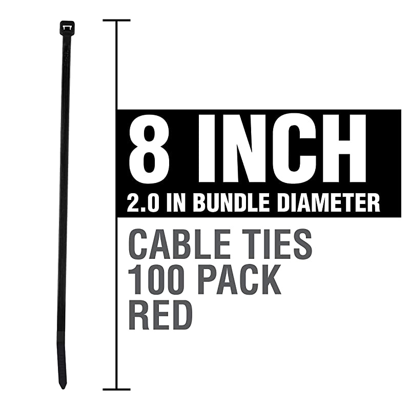 ZipIts Cable Ties 8 Inch 50 Lb Standard Duty Zip Ties 100 Pieces Red UL Listed Contractor Quality Industrial Strength
