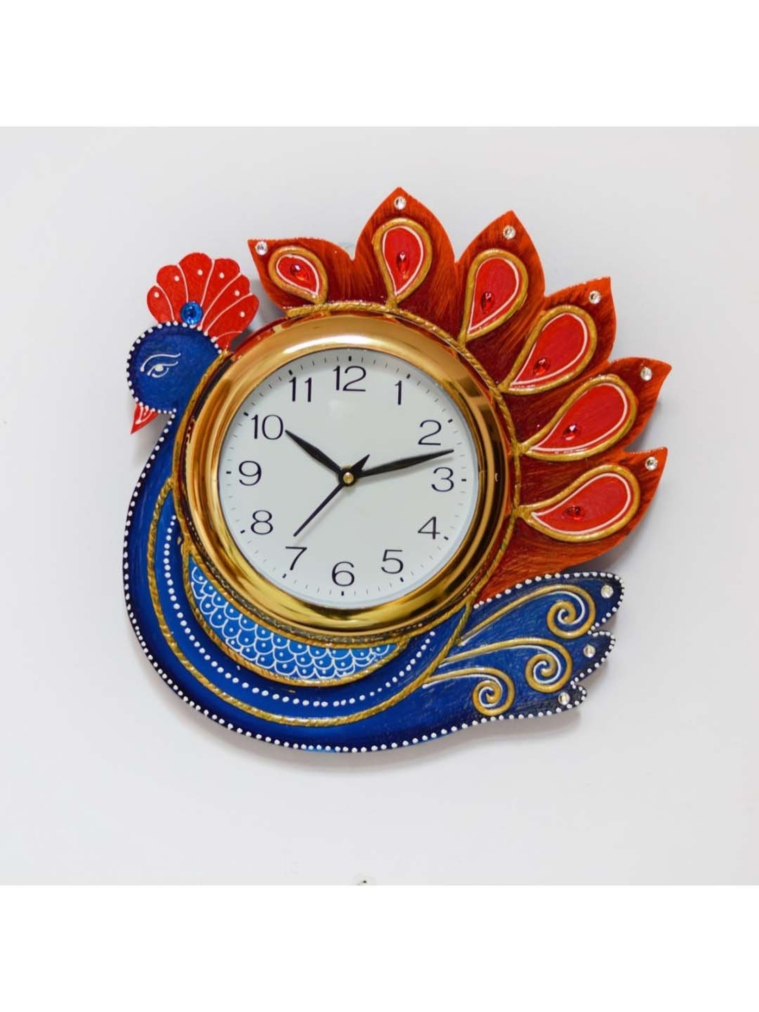 eCraftIndia Handcrafted Papier-Mache Peacock Wall Clock