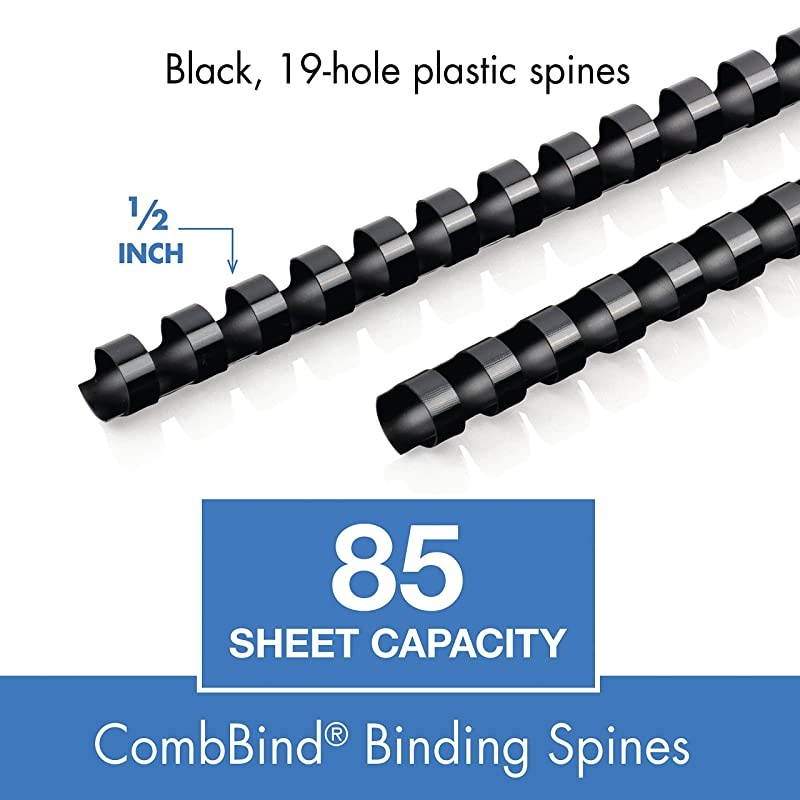 CombBind Binding SpinesSpiralsCoilsCombs 12 85 Sheet Capacity Black 125 Pack 4000134
