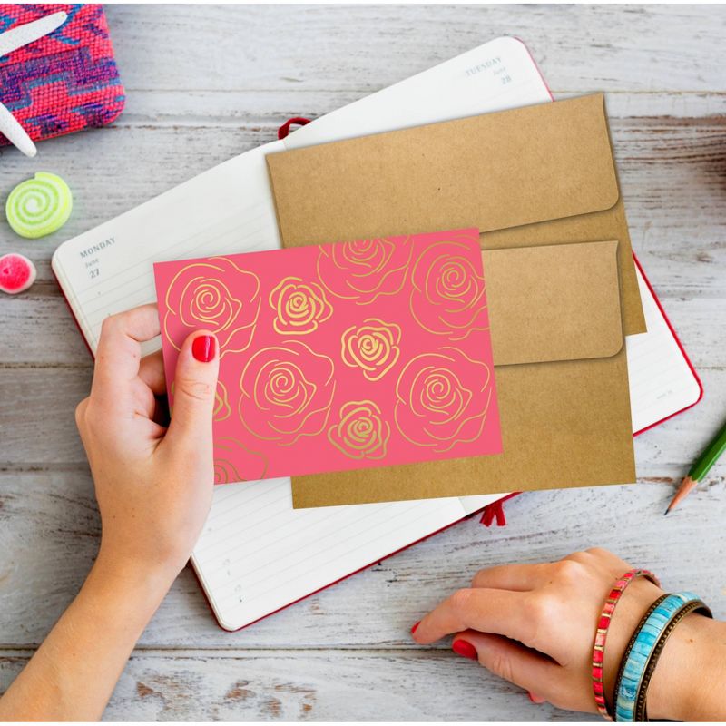 100ct Blank Floral Cards Dark Pink