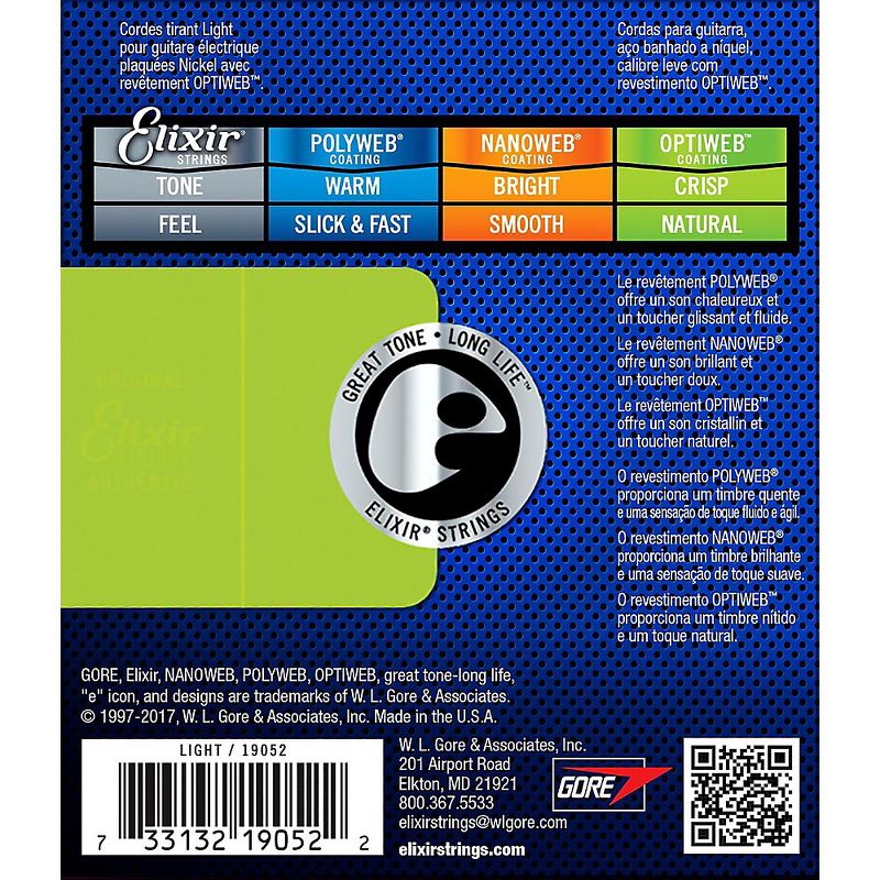 Elixir Electric Guitar Strings with OPTIWEB Coating, Light (.010-.046)