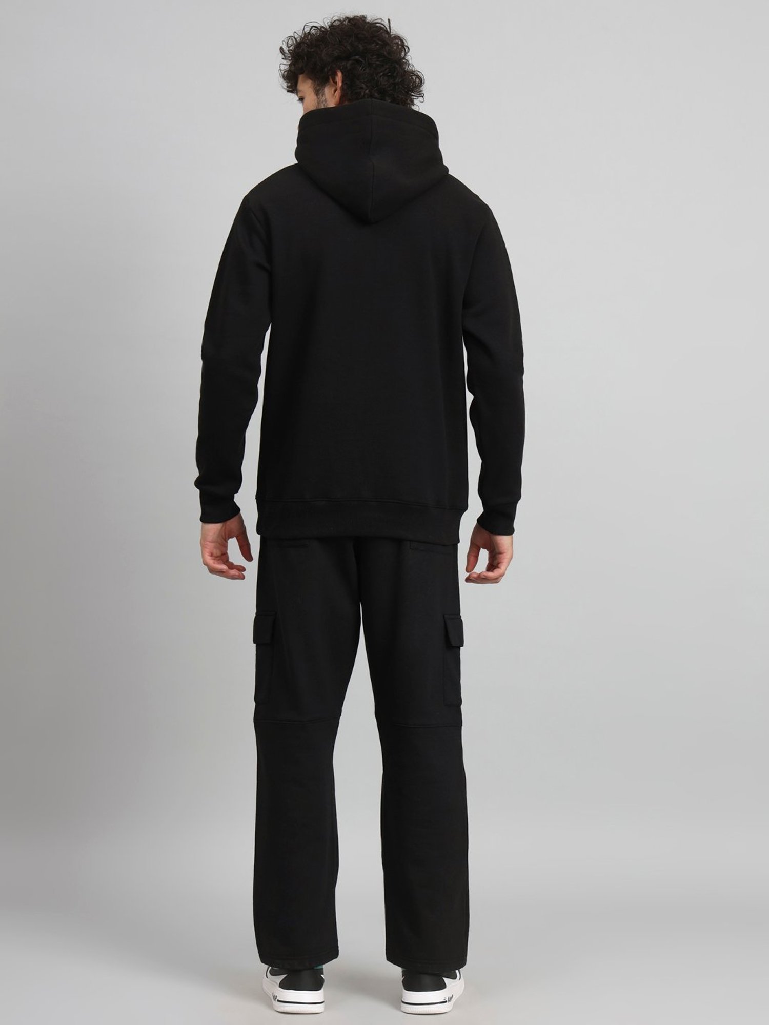 GRIFFEL Black Regular Fit Printed Hooded Sweatshirt & Trackpants Set