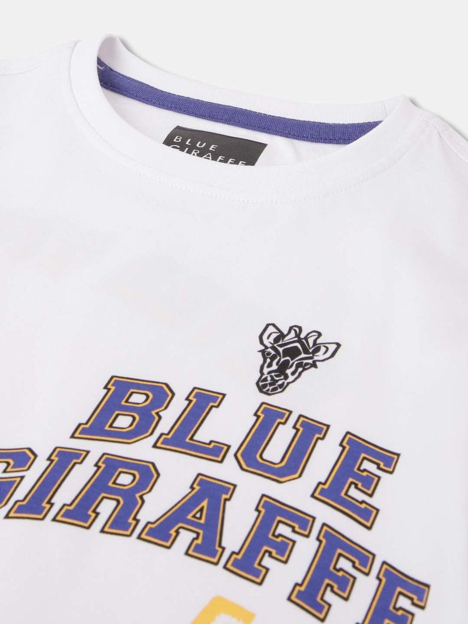 Blue Giraffe Kids White & Blue Cotton Printed T-Shirt