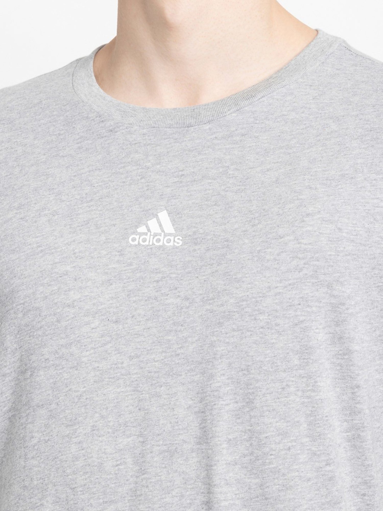 adidas Grey Melange Regular Fit Logo Print Cotton Sports T-Shirt
