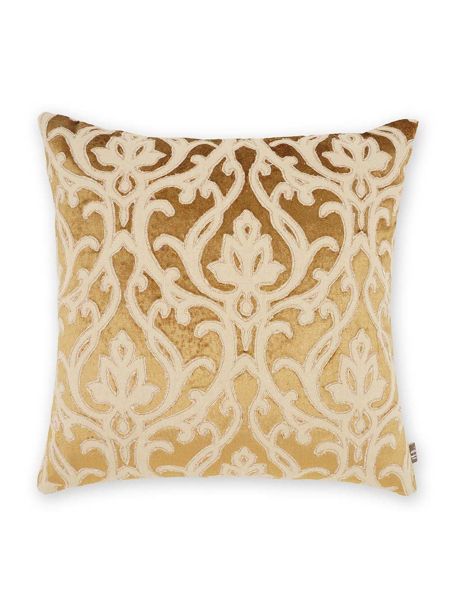Pure Home and Living Gold Cotton Patch Work Square Cushion Cover