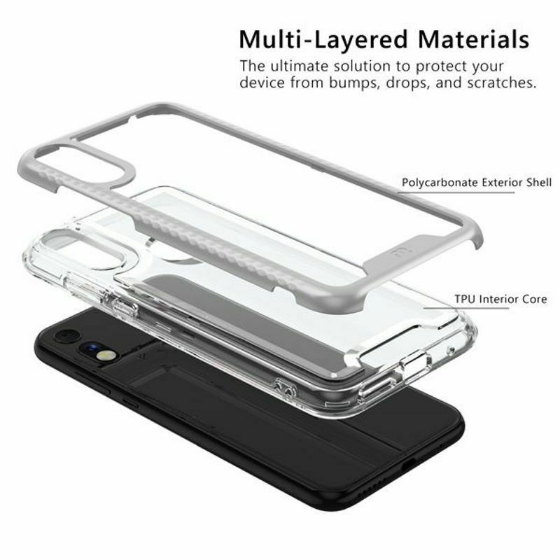For  Moto E 2020 Clear Silver Hard Hybrid Case with Screen Protector