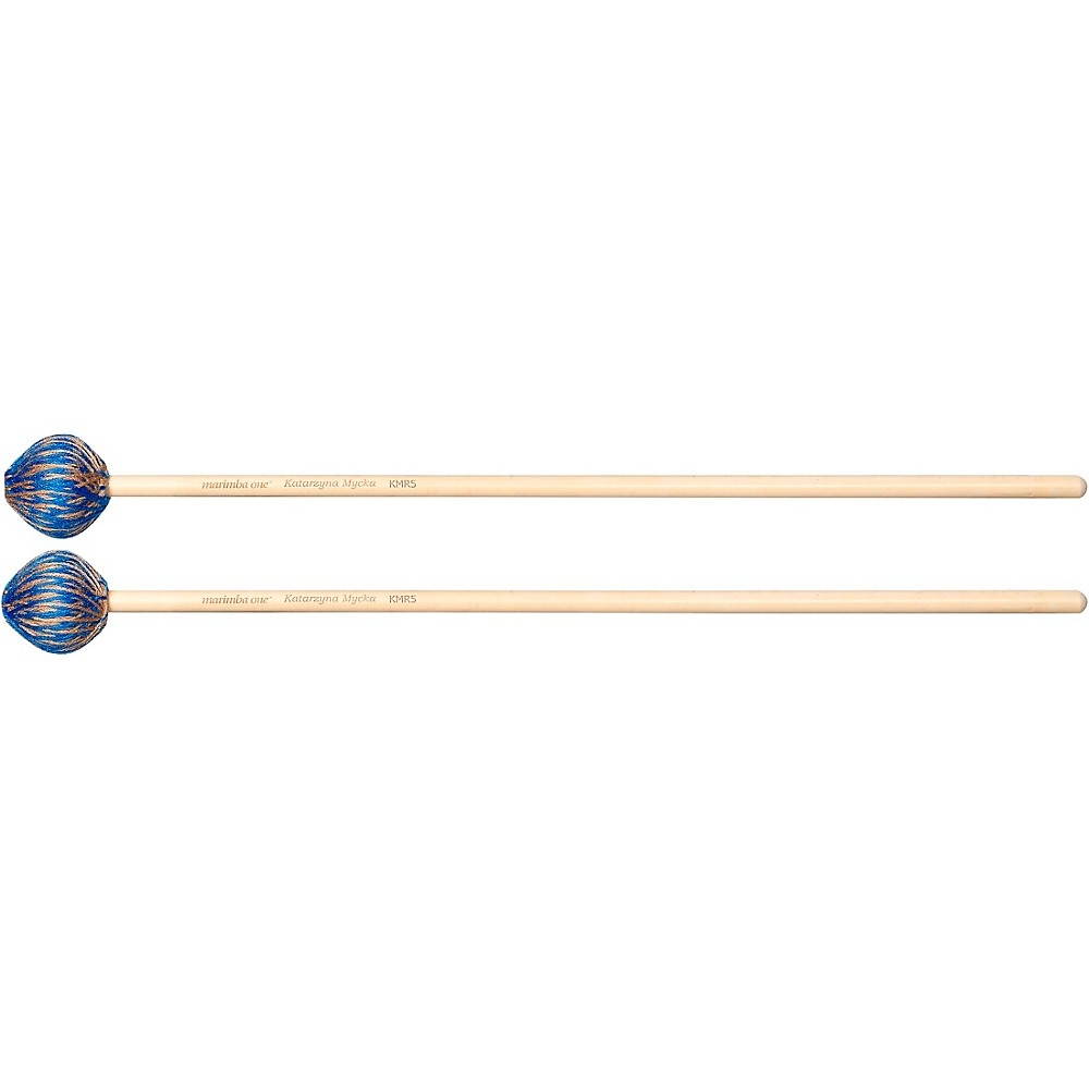 Marimba One Katarzyna Mycka Signature Rattan Handle Mallets Medium Soft Champagne/Royal Blue Yarn