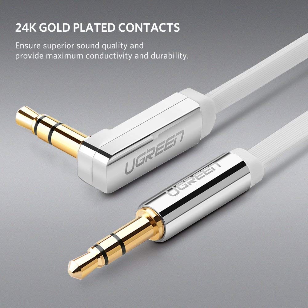 UGREEN 3.5mm Auxiliary Audio Jack to Jack cable 90 Degree Right Angle for Apple iPhone, iPod, iPad, Samsung, Smartphones, Tablets and Speakers,24K Gold Plated Male to Male