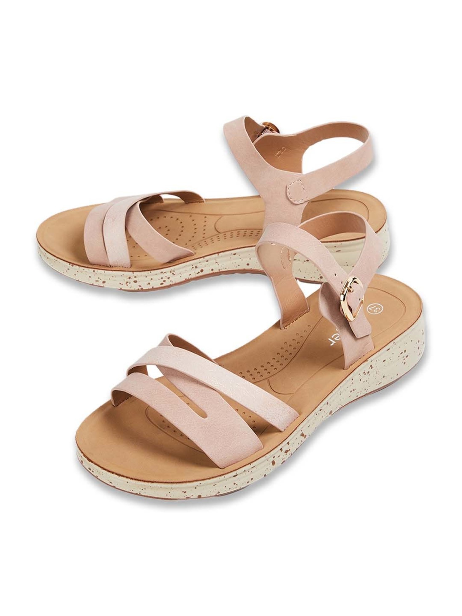 Ginger by Lifestyle Women's Pink Ankle Strap Wedges