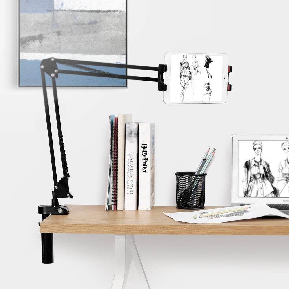 Jansicotek iPad Holder, Tablet Stand, 360-Degree Swivel, Adjustable Long Arm, Bed, Desk, Kitchen, Office Holder Mount, Compatible with iPad, iPhone, Kindle Fire, Nintendo Switch and More