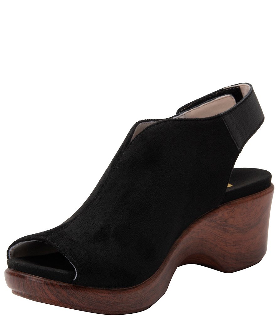 Alegria Rosie Suede Peep Toe Wedge Slingback Pumps