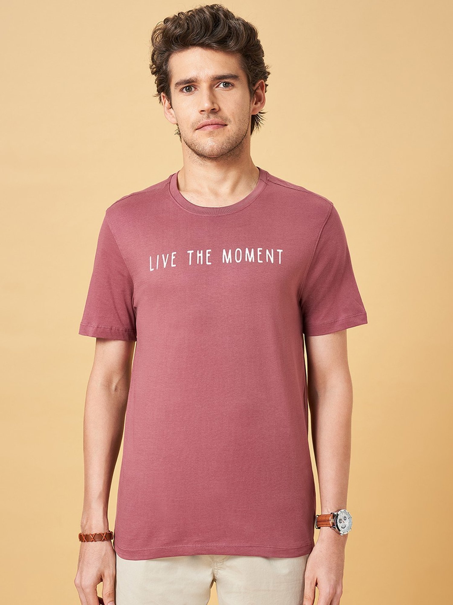 Urban Ranger by Pantaloons Rose Brown Cotton Slim Fit Printed T-Shirt