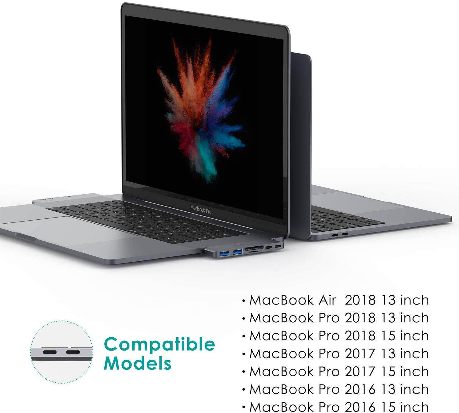 QacQoc USB C Hub, Aluminum USB Type-C Adapter with 40Gbs Thunderbolt 3,Type C Data Transfer,SD/Micro Card Reader and 2 USB 3.0 Ports,Compatible with 2016/2017/2018 MacBook Pro 13" and 15" (28A Grey)