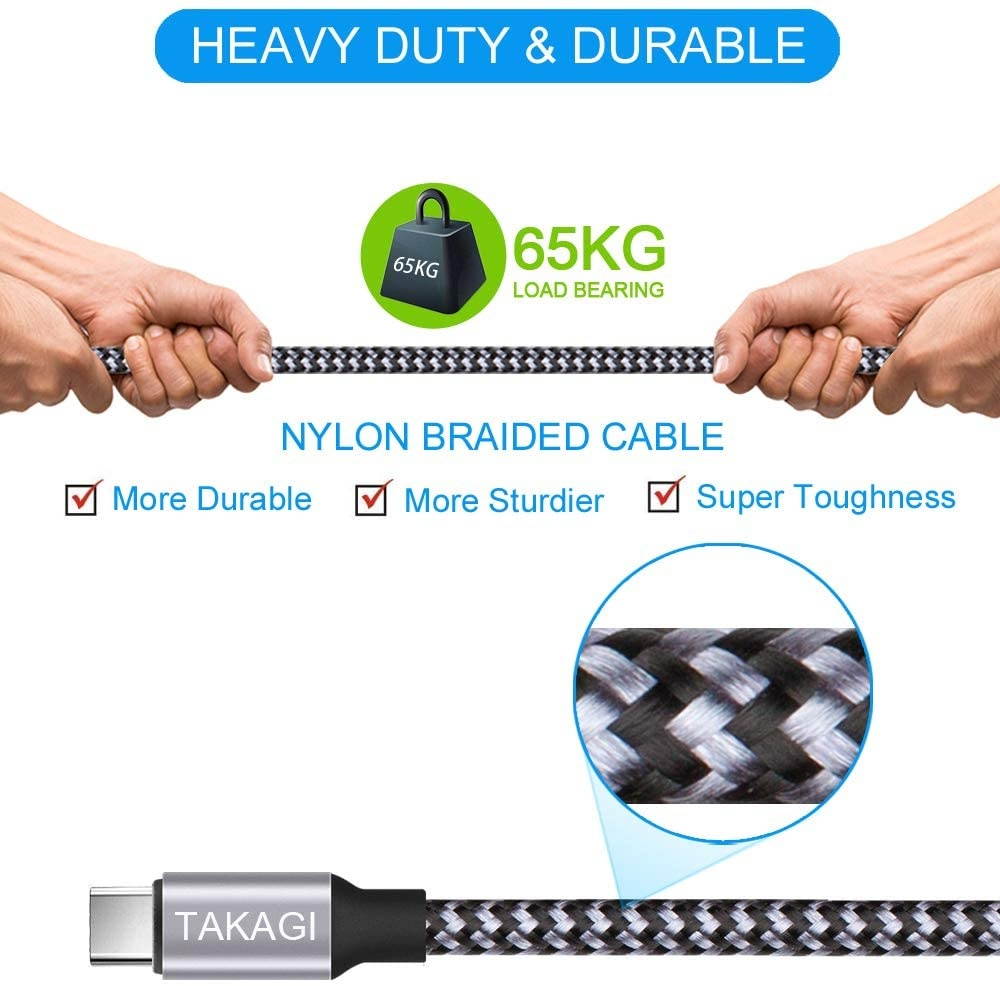 USB Type C Cable 3A Fast Charging TAKAGI (3-Pack 6feet) USB-A to USB-C Nylon Braided Data Sync Transfer Cord Compatible with Galaxy S10 S10E S9 S8 S20 Plus Note 10 9 8 and Other USB C Charger