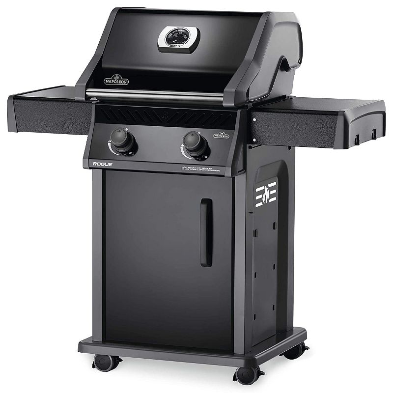 Napoleon Rogue 365 Space Saving 2 Burner 32000 BTU Outdoor Propane Gas Grill with Folding Side Shelves, Black