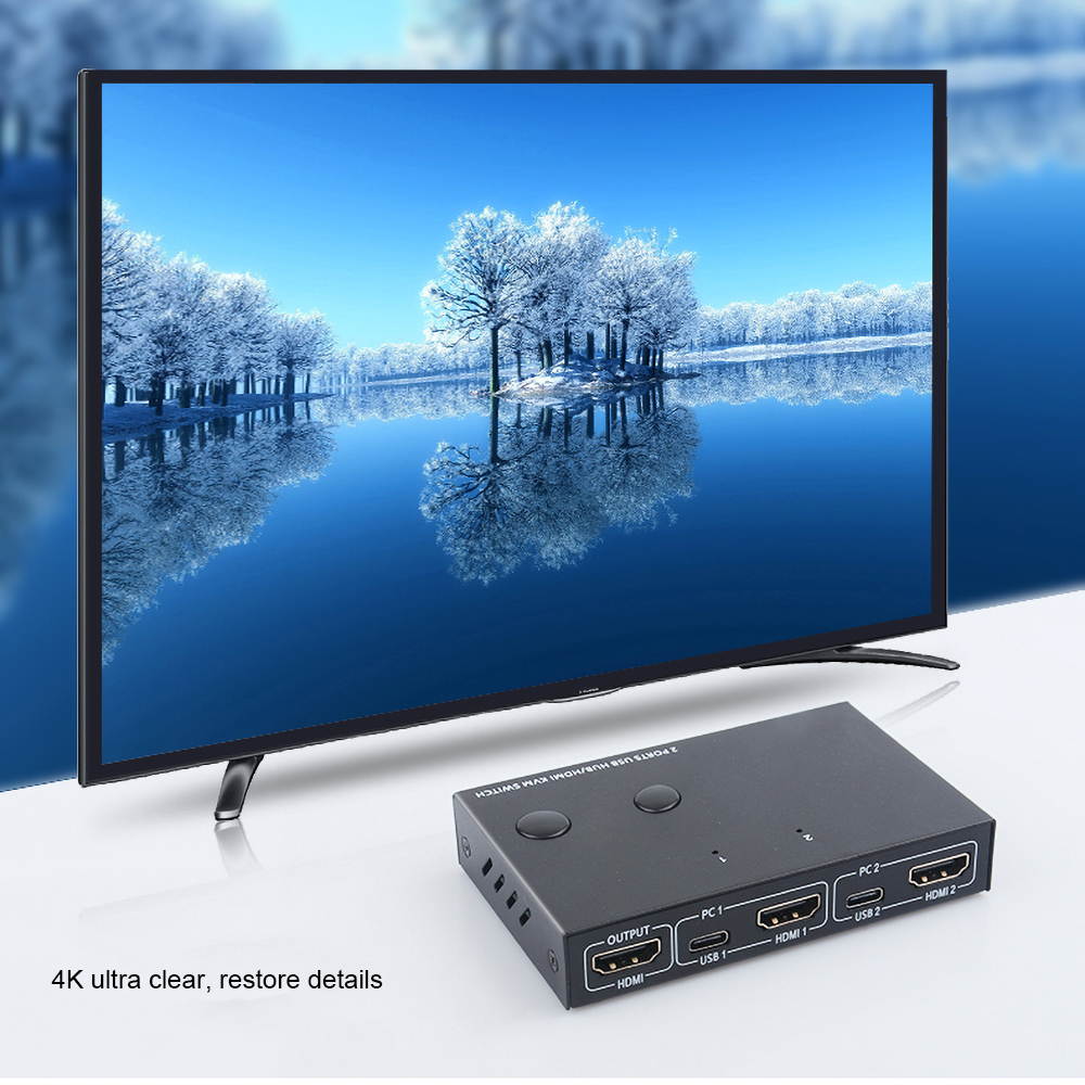 HDMI KVM Switch 2 Port 4K USB Switch KVM VGA Switcher HDMI USB Hub KVM Switch Splitter Box For Sharing Printer Keyboard Mouse