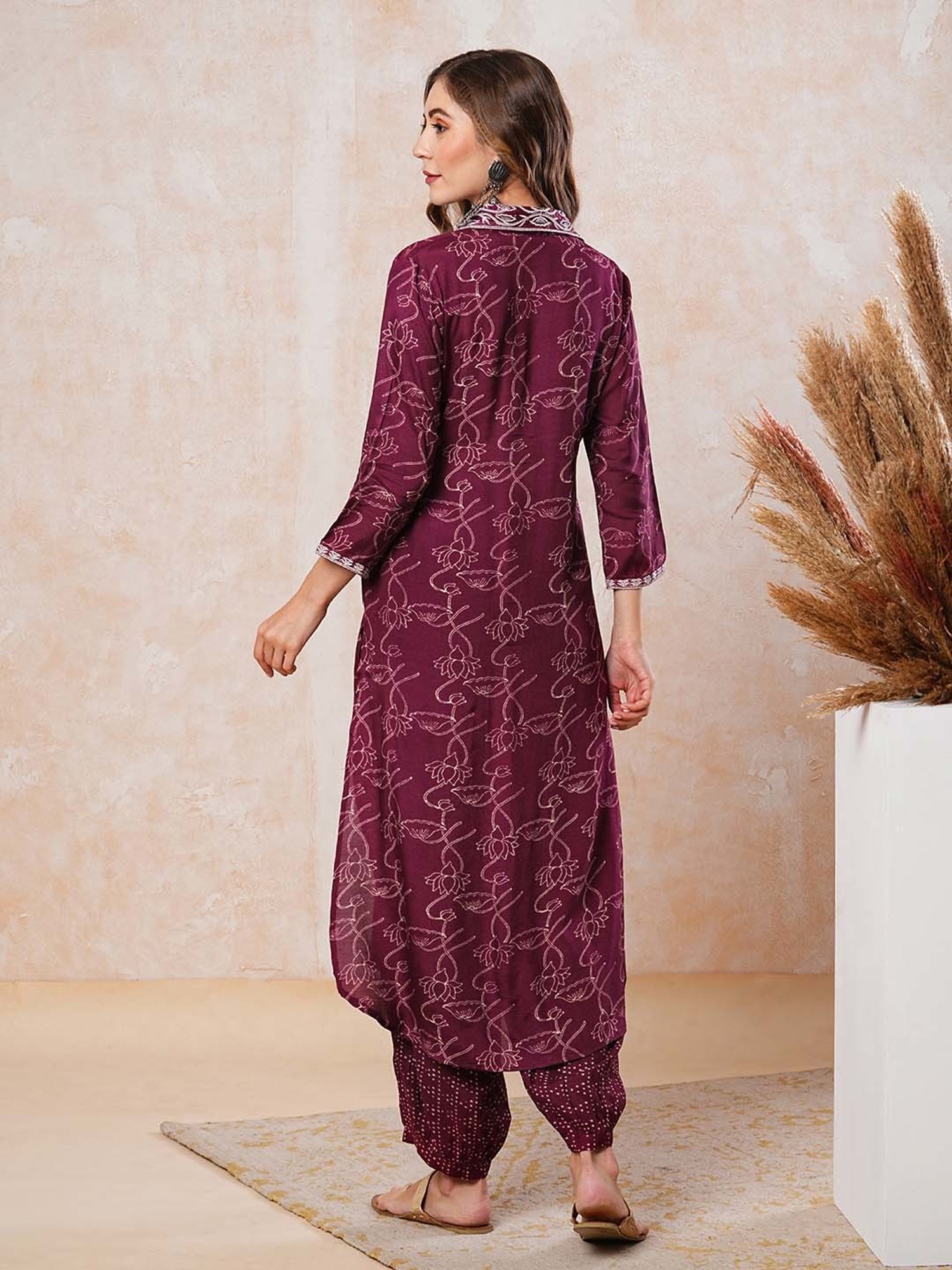 Fashor Burgundy Printed Kurta & Pants Set
