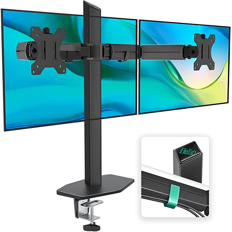 Dual Monitor Stand - Heavy Duty Dual Arm Monitor Desk Mount Fully Adjustable, Fit 2/Two LCD Screens up to 27 Inch with C-Clamp and Grommet Base, Silver