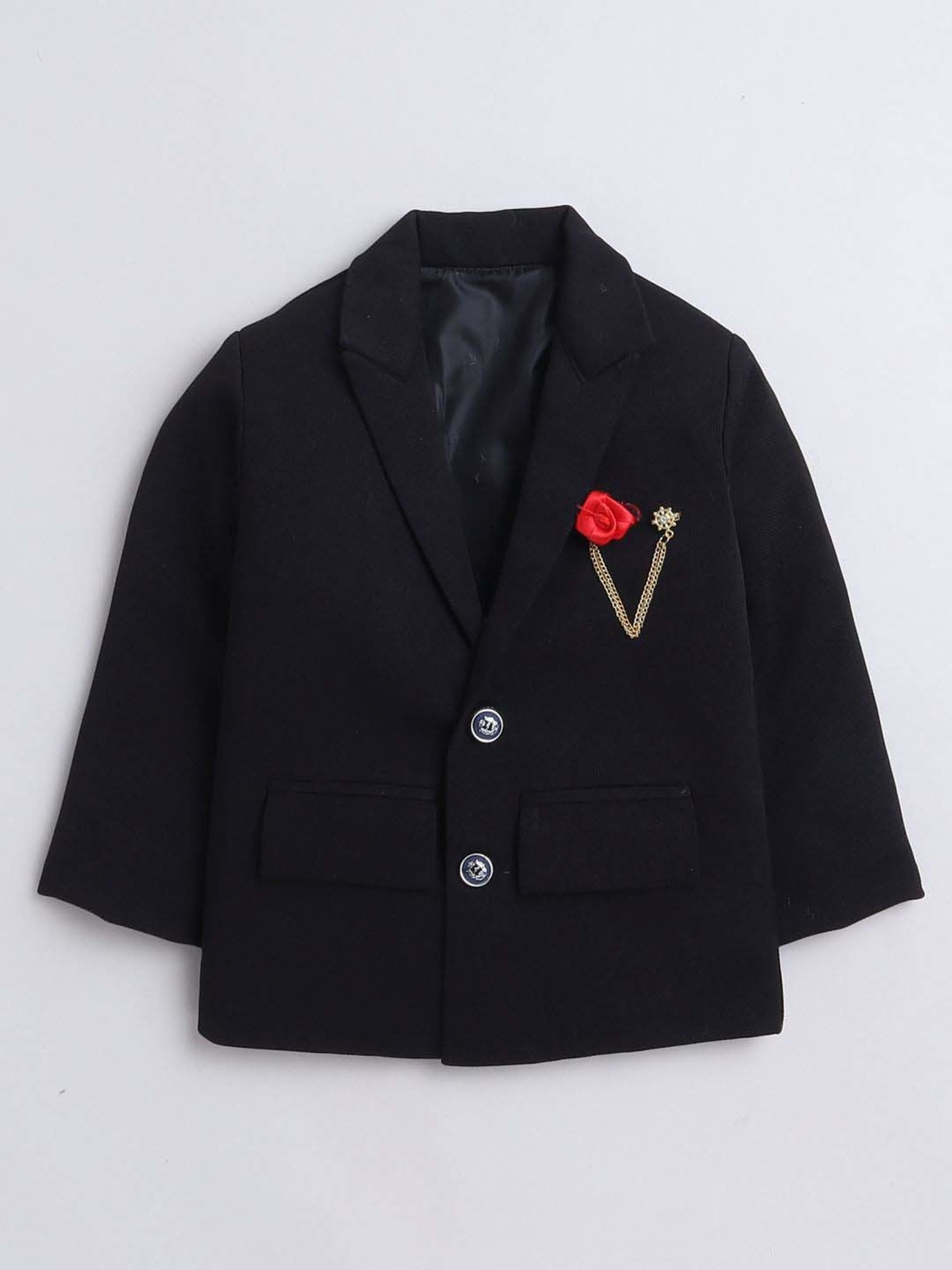 Fourfolds Boys Black Solid Full Sleeves Clothing Set