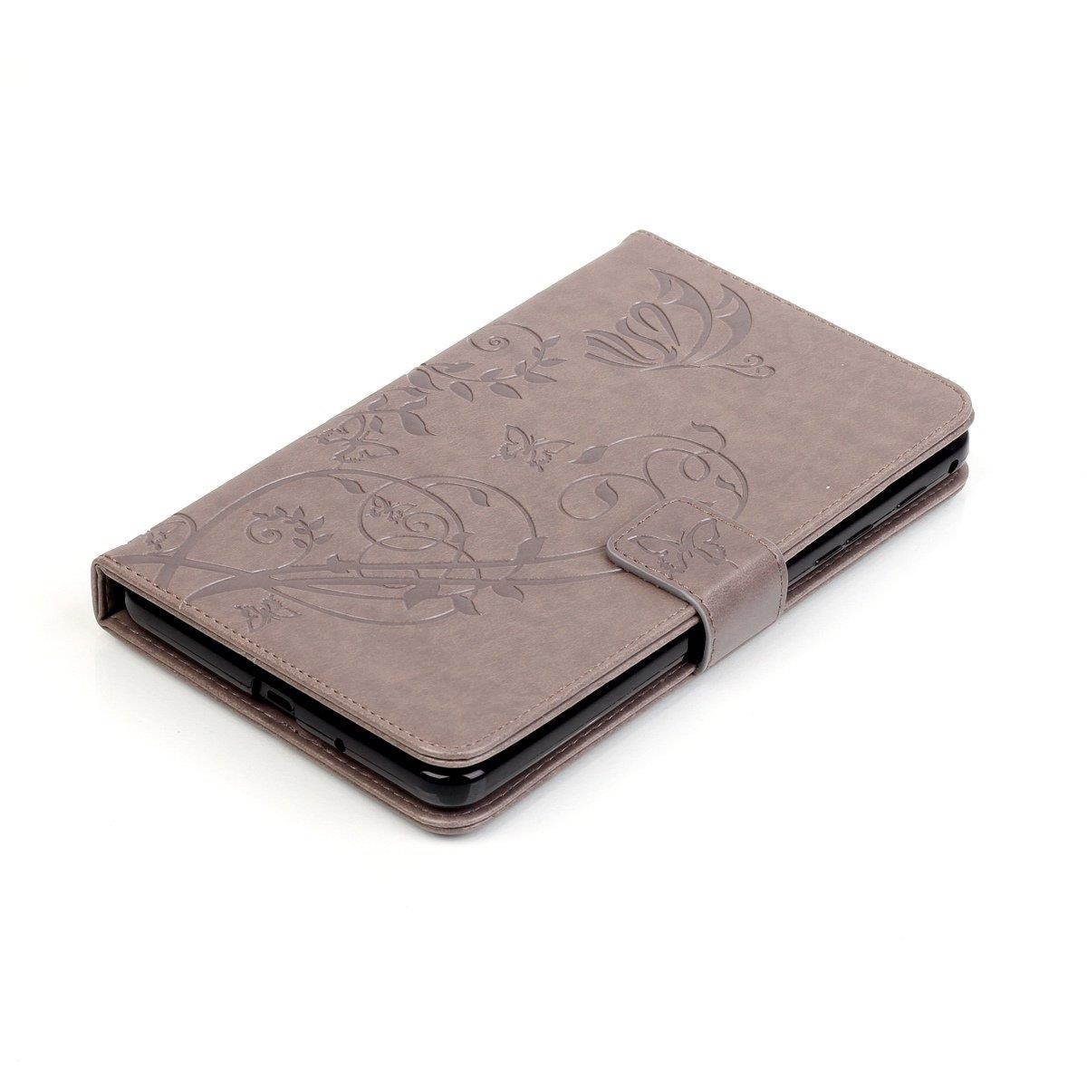 Galaxy Tab 4 7.0 Case, Newshine Butterfly & Flower PU Leather Flip Kickstand/Wallet Case [Magnetic Closure] [Card Slots] Case Cover for Samsung Galaxy Tab 4 7.0 SM-T230/T231/T235 (Gray)